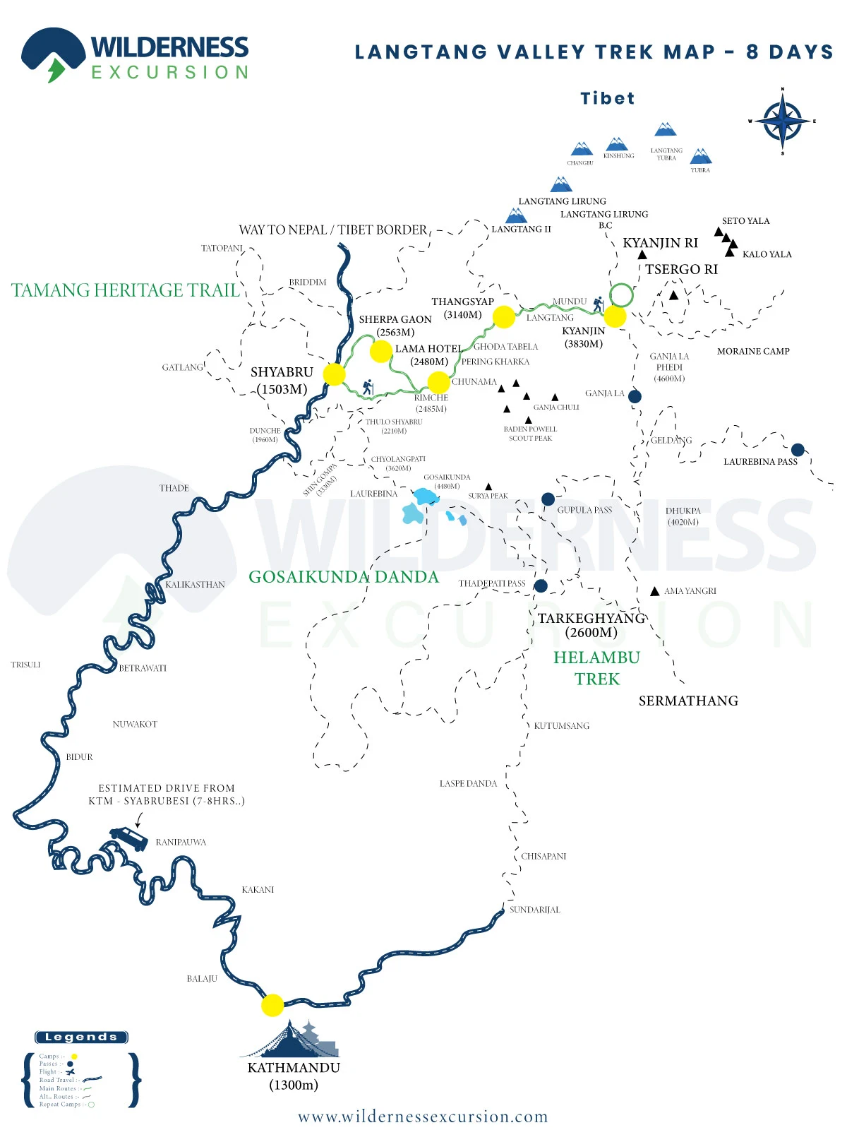Langtang valley trek itinerary map