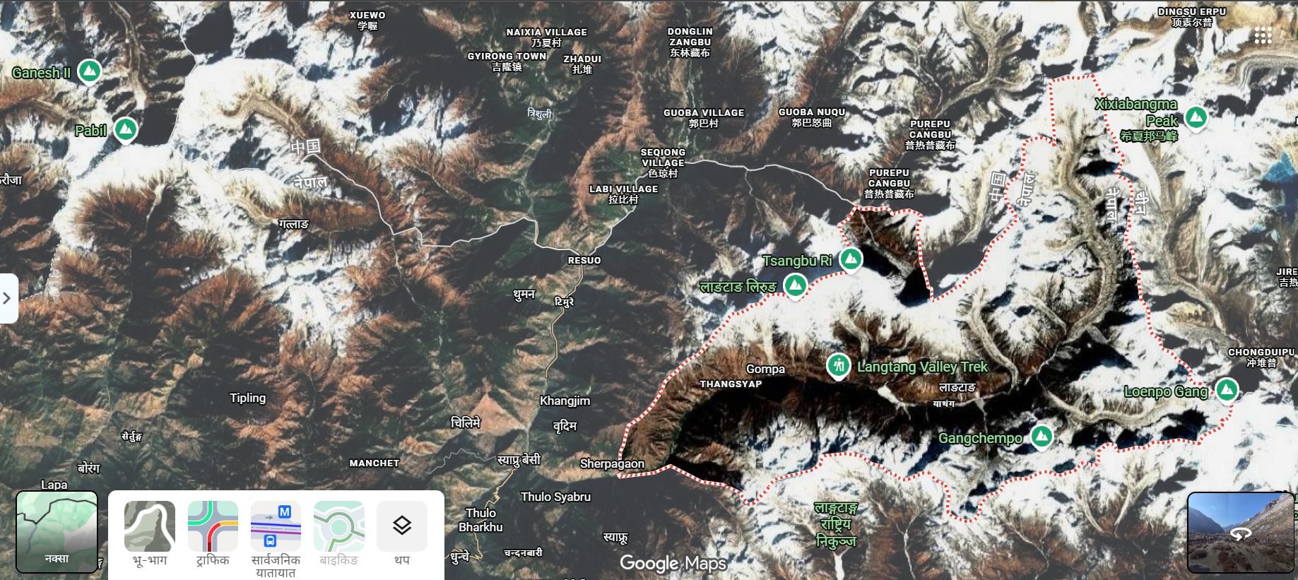 google maps location of langtang trekking