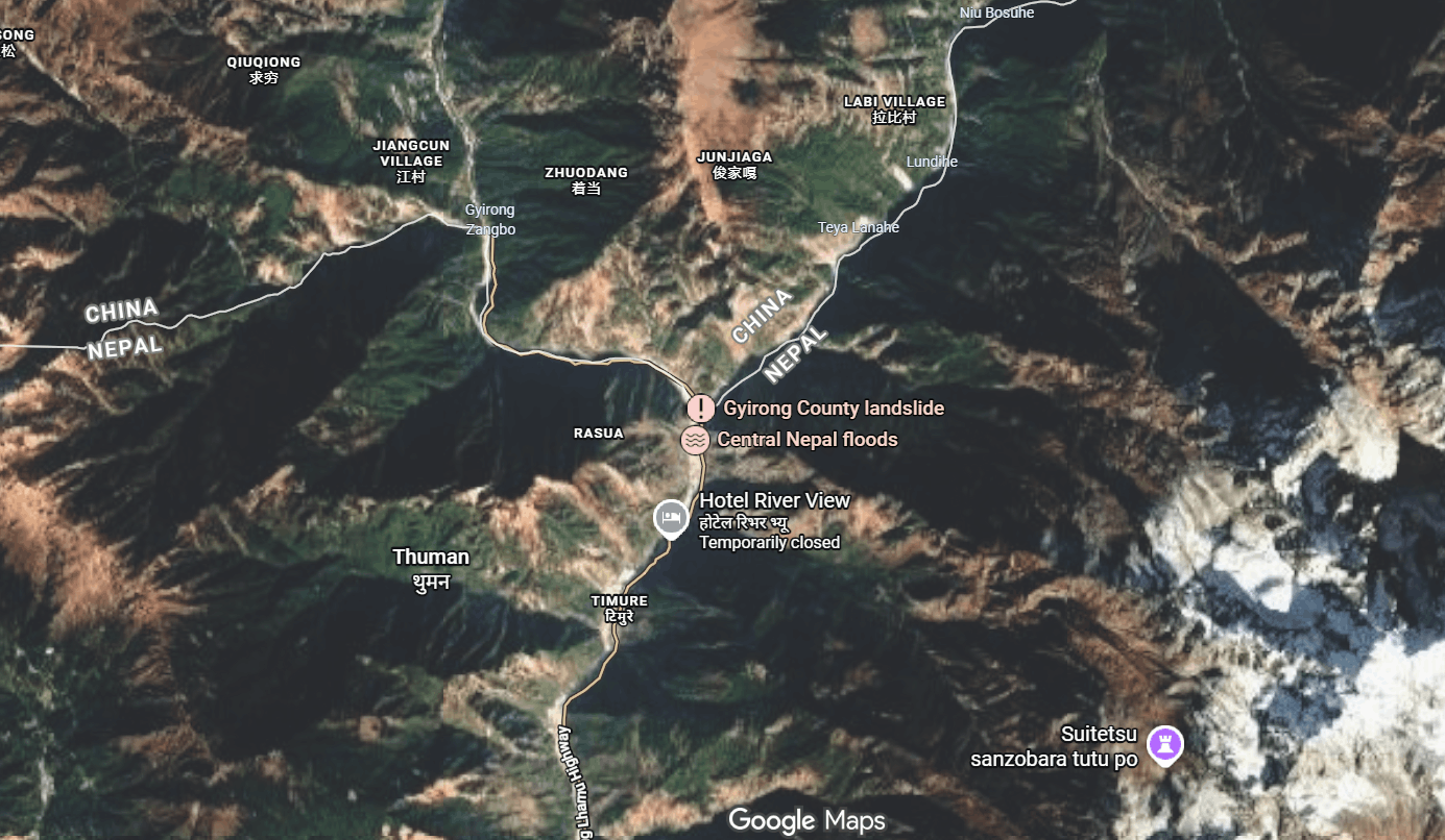 satellite image of the Rasuwagadhi post